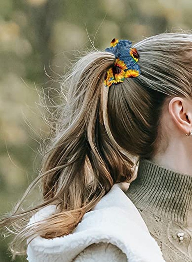 WIRESTER 4 Pcs Satin Hair Scrunchies, Silk Hair Ties, Soft Elastic Hair Bands Ponytail Holder, Silky Curly Hair Accessories for Women Girls - Sunflowers Daises Pattern - Image 5